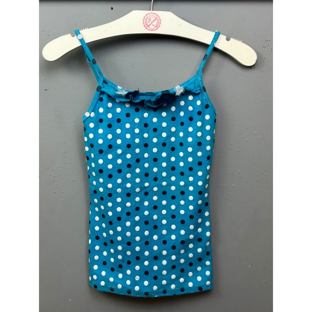 Justice Turquoise Blue Polka Dot Ruffle Camisole Tank Top Girls 8 Y2K Retro